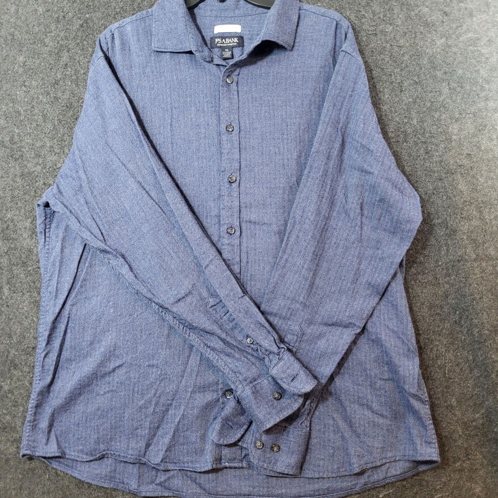 Jos. A. Bank Mens XL Blue Herringbone Comfort Stretch Tailored Fit Button Shirt